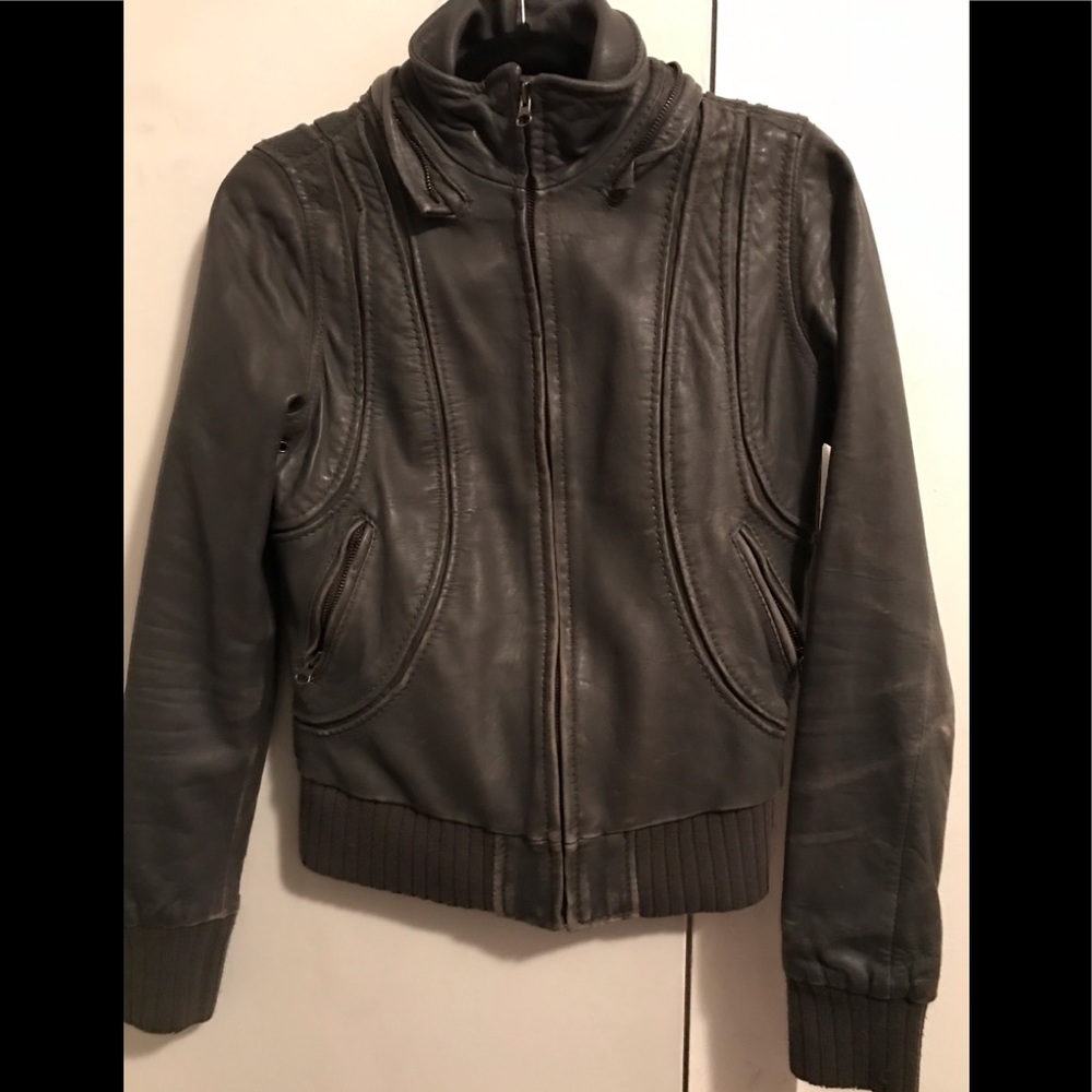 Aqua “Removable Hood Leather Bomber”